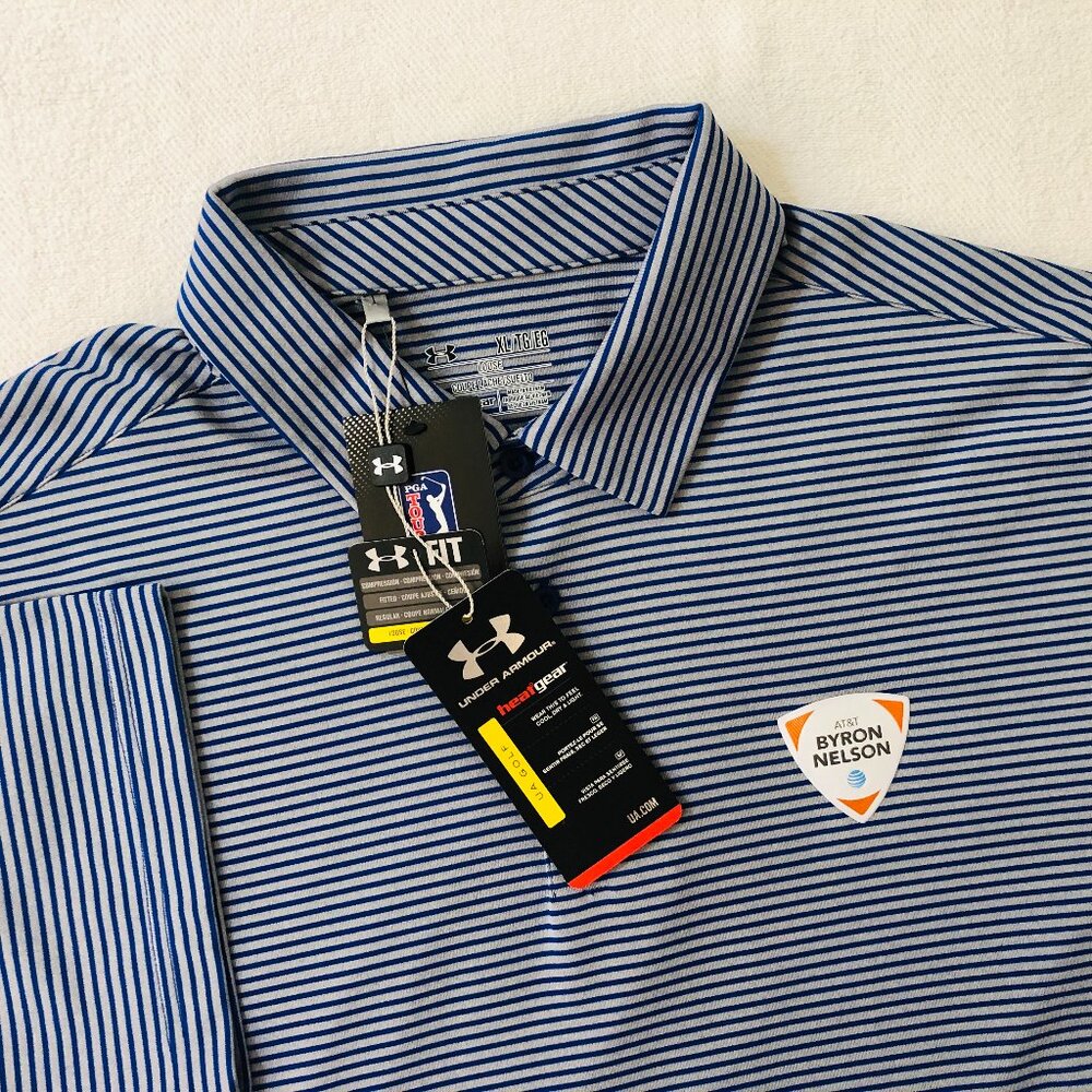 NEW Under Armour AT&T Byron Nelson Men's Size XL Striped Golf Polo Shirt NWT